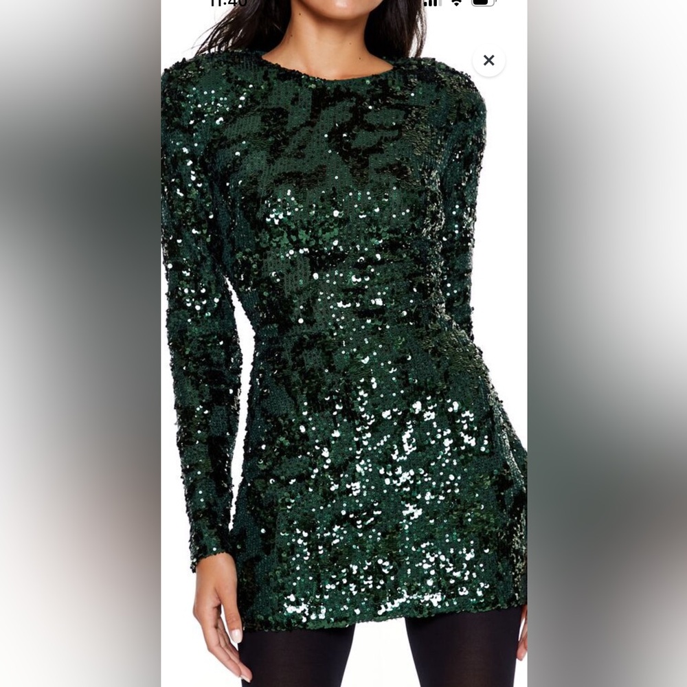Green Sequin Long Mini Sleeve dress.